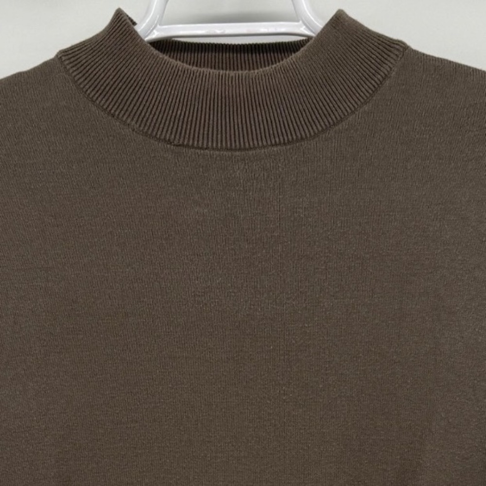 Pronto Uomo Mens Silk Cotton Mock Neck Sweater Olive Brown Long Sleeve Medium